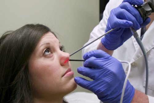 Nasal Endoscopy instrument insert patient nose